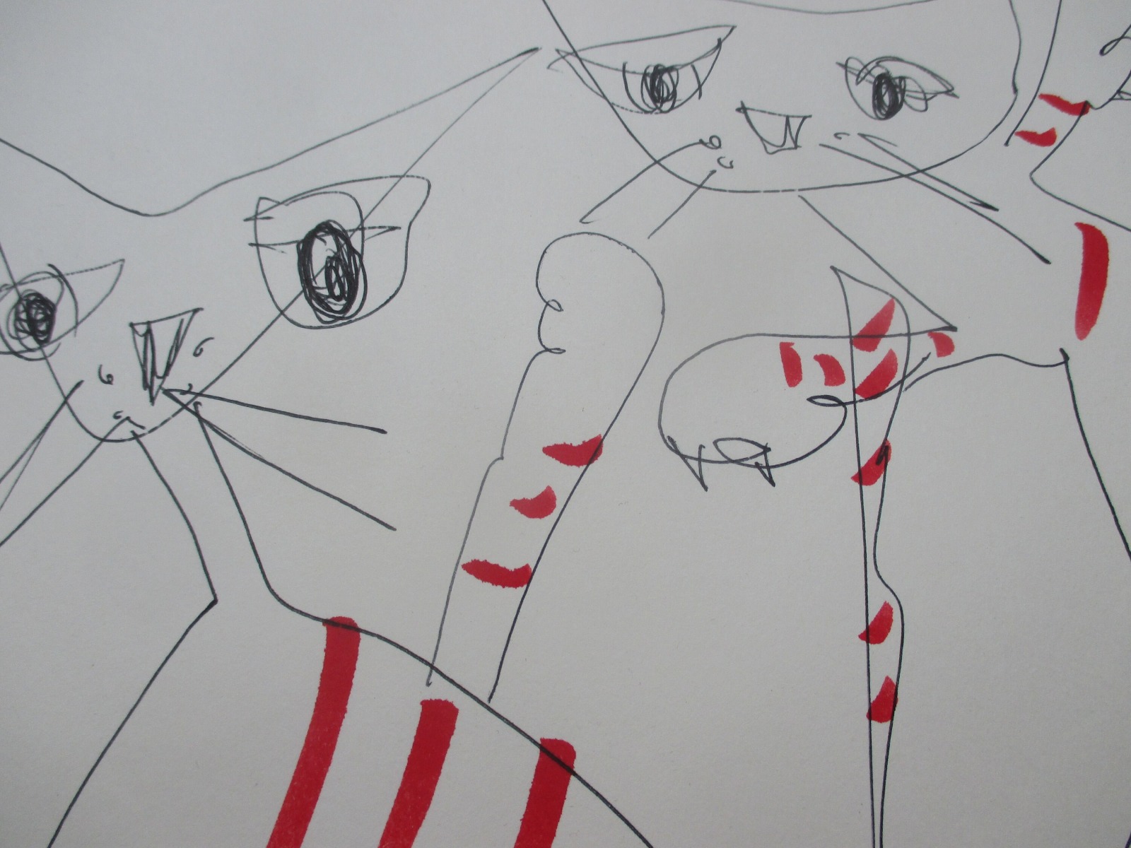 rote Katzen Duo 2x 30 x 40 cm Unikat Illustration Zeichnung crazy cats 5
