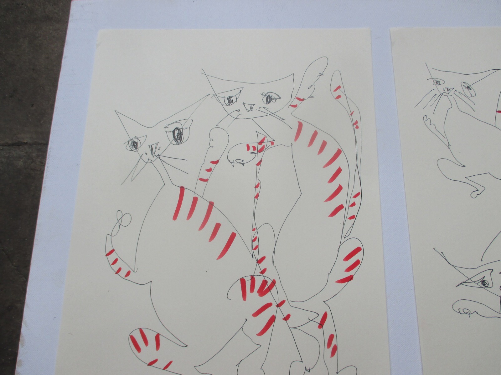 rote Katzen Duo 2x 30 x 40 cm Unikat Illustration Zeichnung crazy cats 4