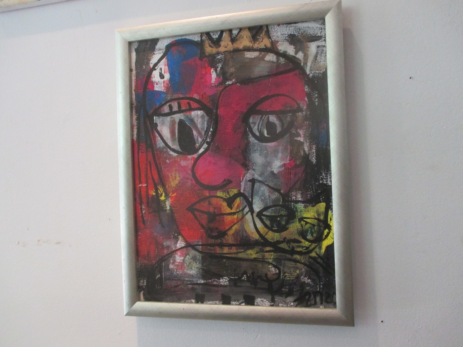expressive Königin mit Katze, Leinwand / Zeichnung 40x30 cm auf Leinwand original 9