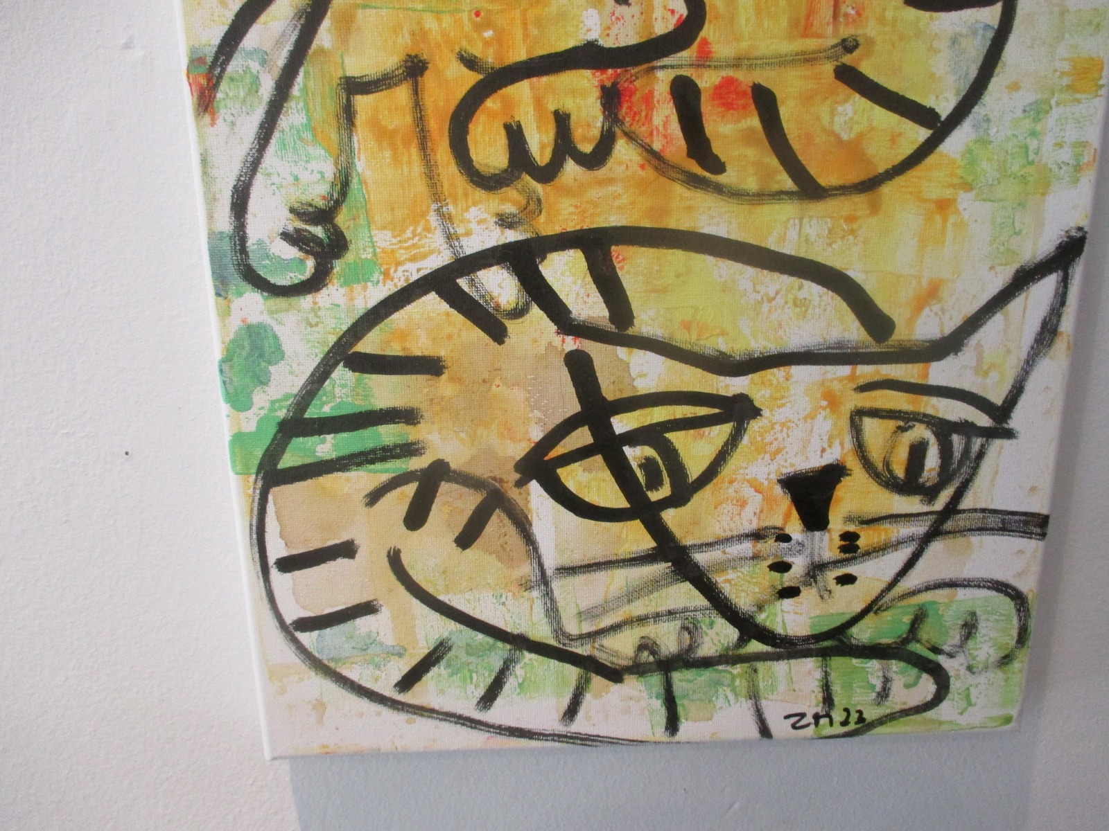 Lustige Katzen Acryll auf Leinwand, Zeichnung, original Sonja Zeltner-Müller, 40x30 cm, 5