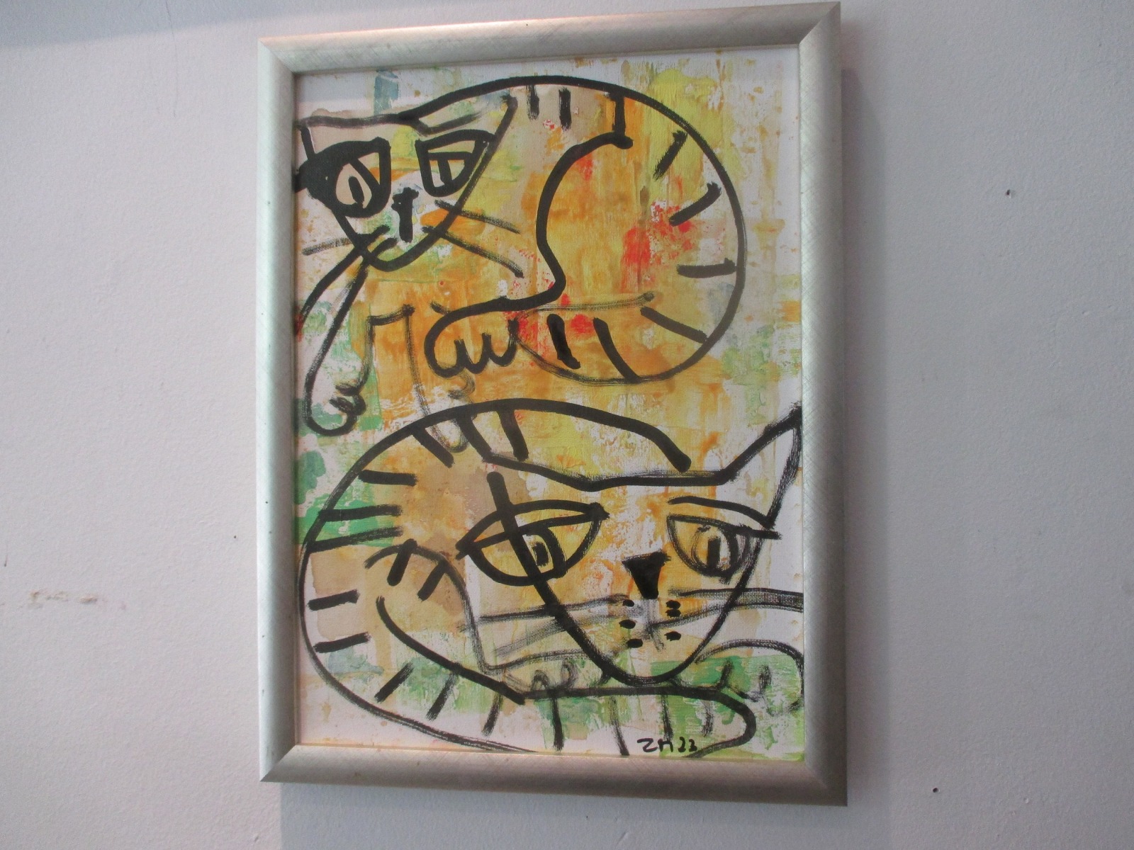 Lustige Katzen Acryll auf Leinwand, Zeichnung, original Sonja Zeltner-Müller, 40x30 cm, 7