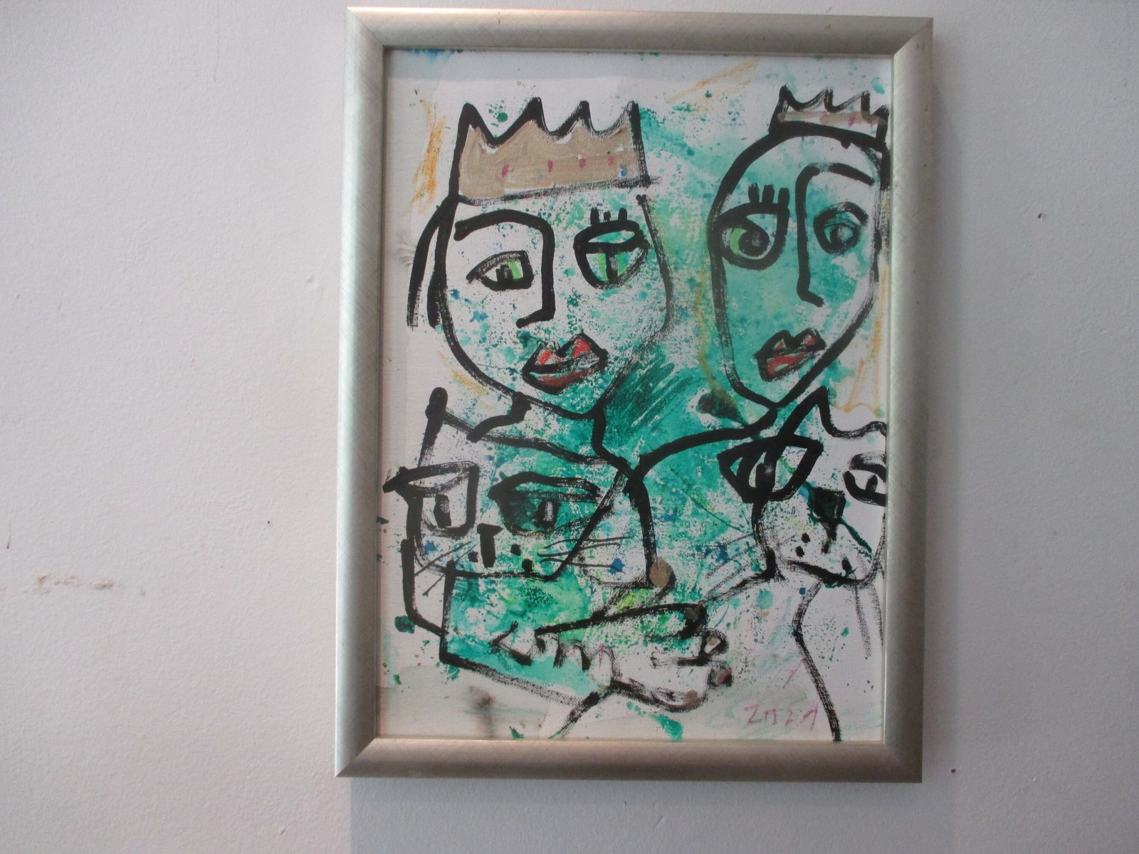 expressive Königinnen mit Katze, Leinwand / Zeichnung 40x30 cm auf Leinwand original 8