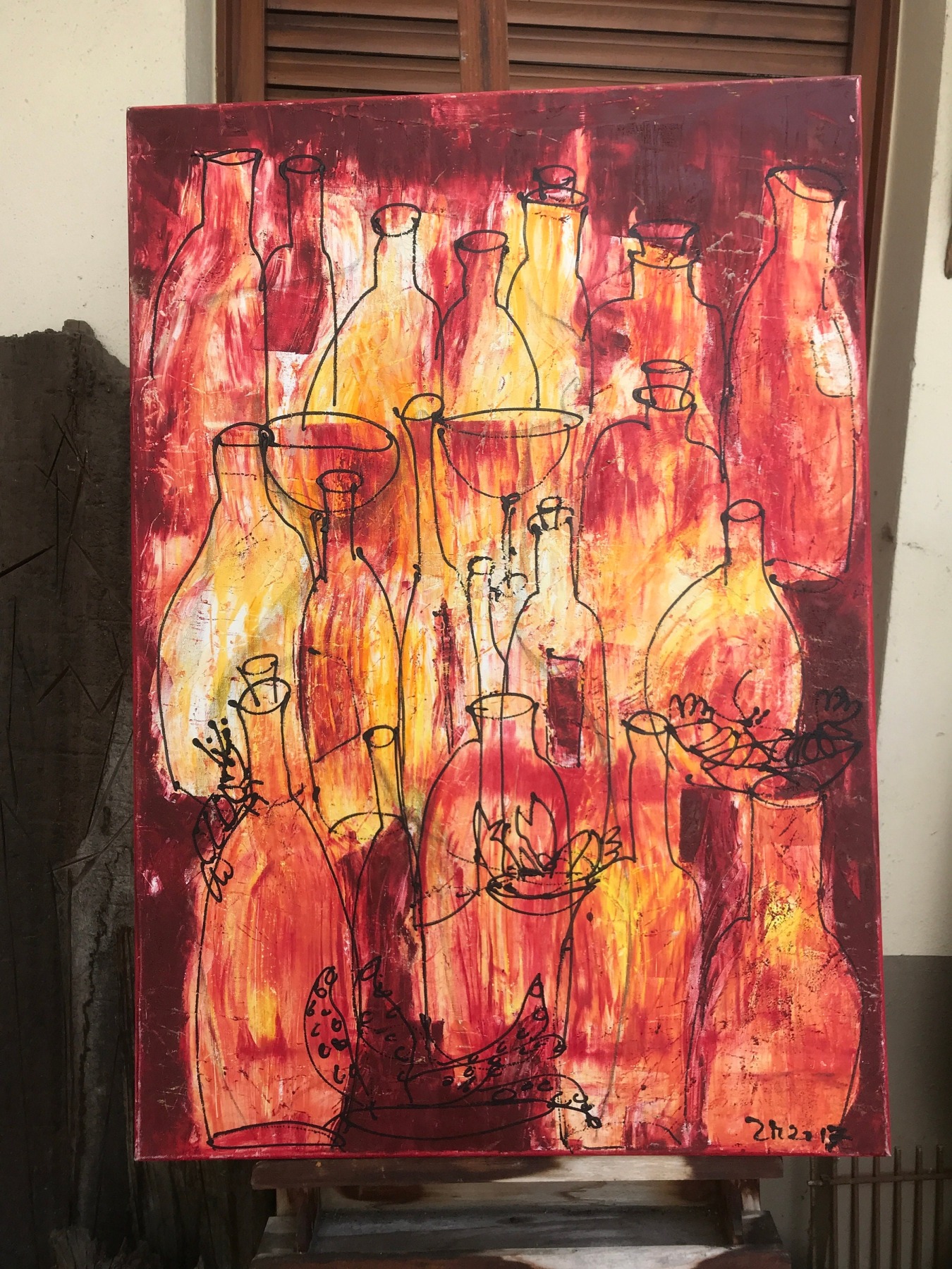 Flaschen Vino Original Oel / Leinwand / Zeichnung xl- 100x70cm 9