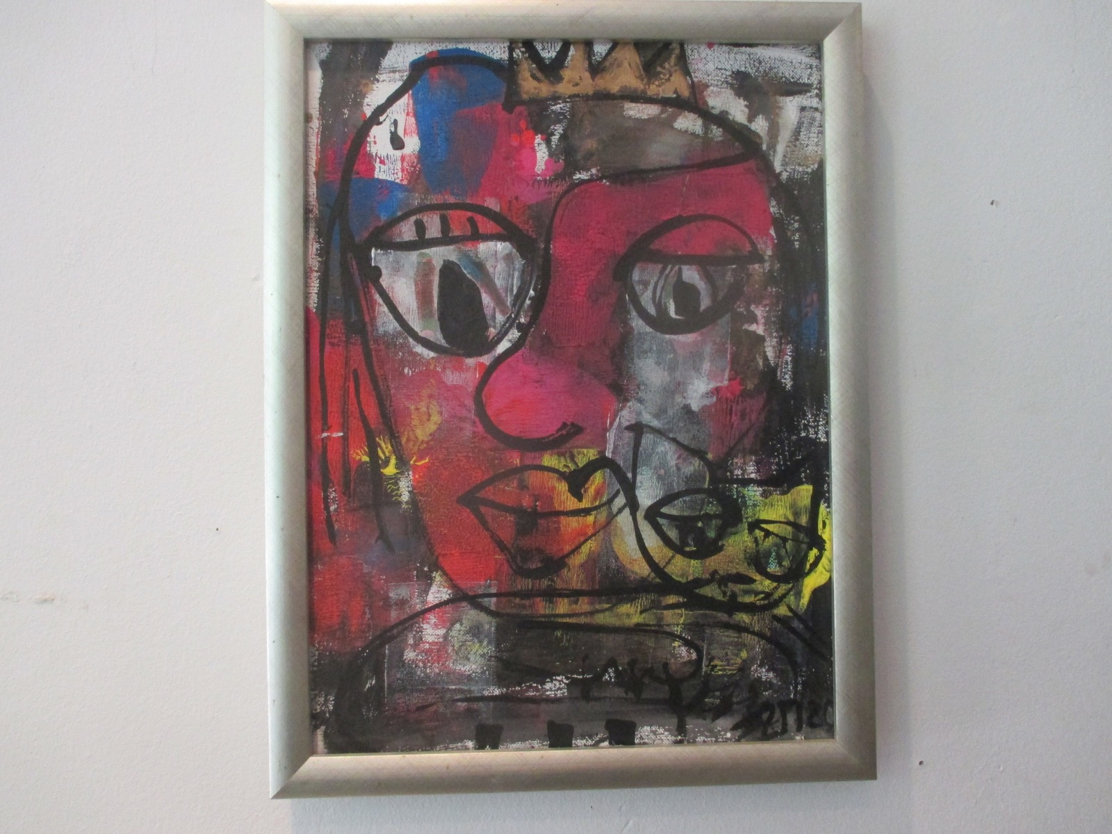 expressive Königin mit Katze, Leinwand / Zeichnung 40x30 cm auf Leinwand original 8