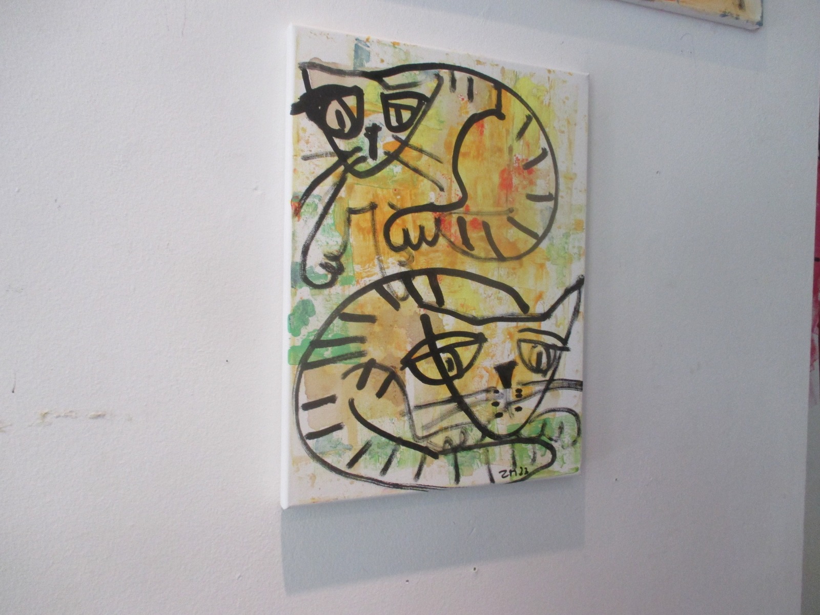 Lustige Katzen Acryll auf Leinwand, Zeichnung, original Sonja Zeltner-Müller, 40x30 cm, 4