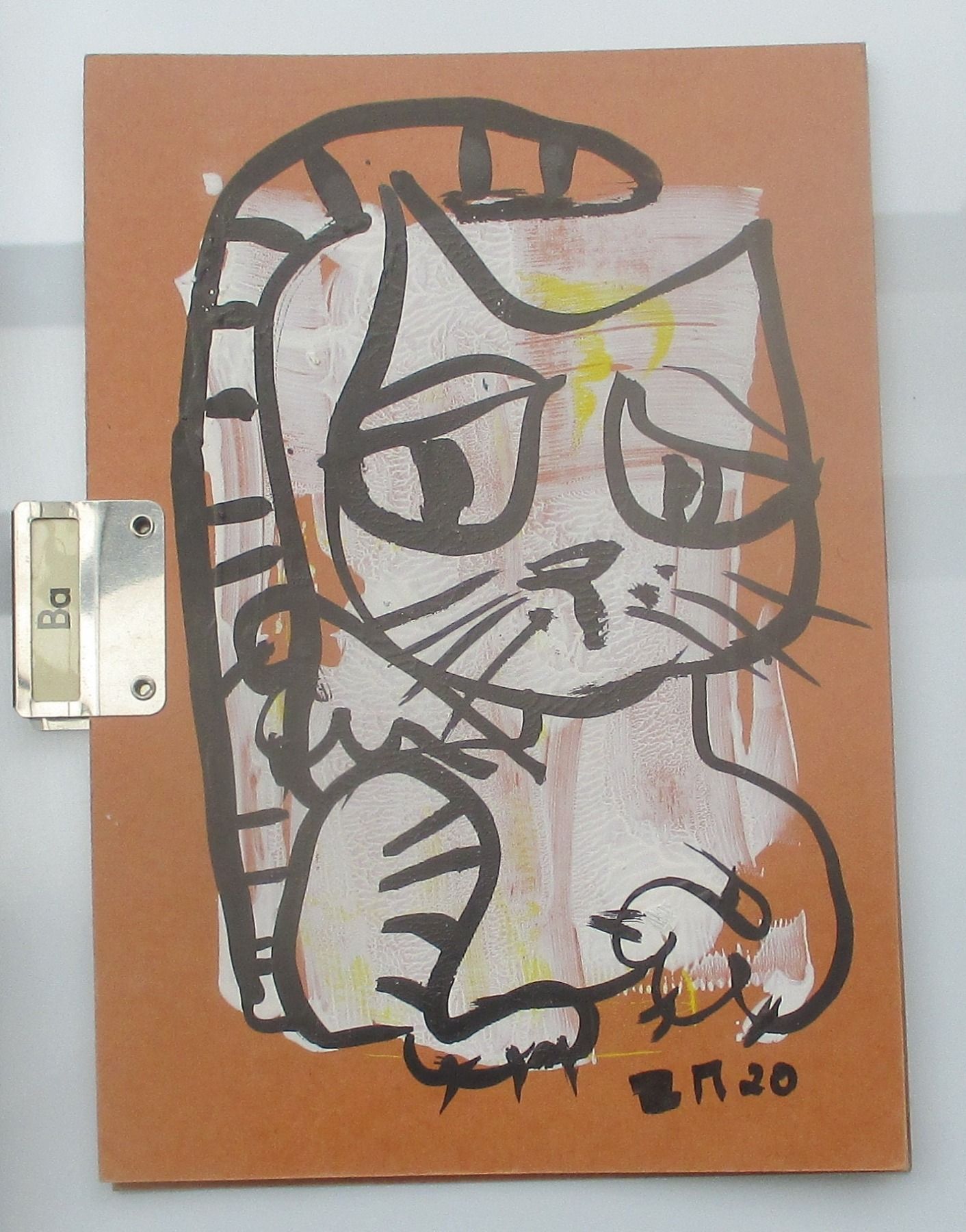 wilde Katze expressive Original Zeichnung auf Karteikarte ohne Rahmen Tusche 20x15 cm 9