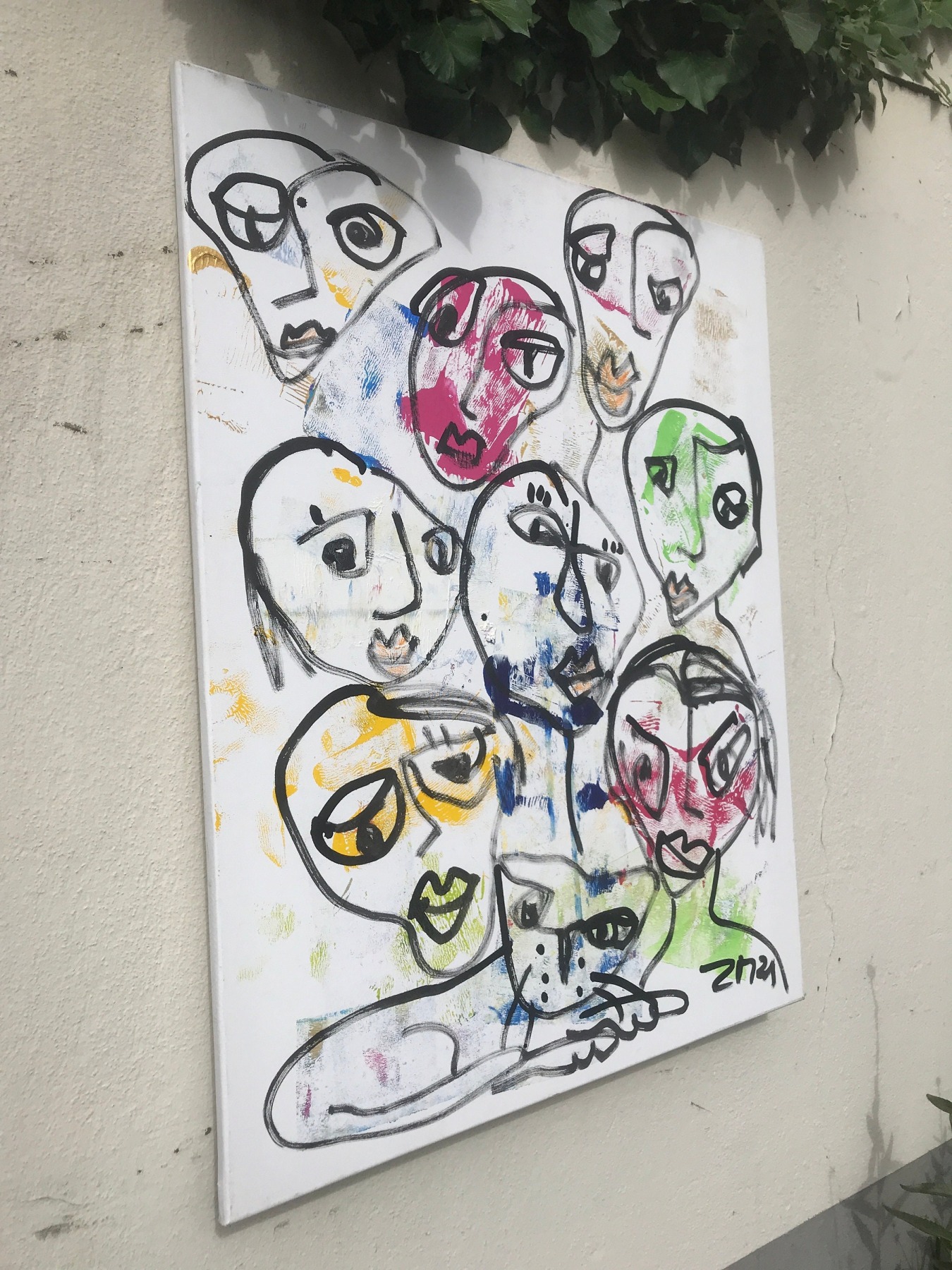Gesichter Original Zeichnung Acryl / Leinwand / 80x100 cm Menschen Kommunikation 8