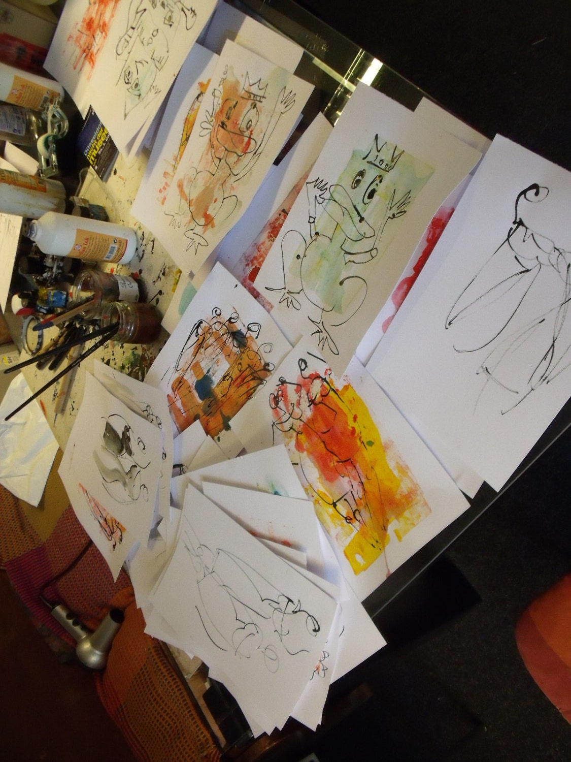 Kunstmarkt - Original Zeichnung beigem Künstlerpapier - mit Bambusfeder - farbige Tuschen -