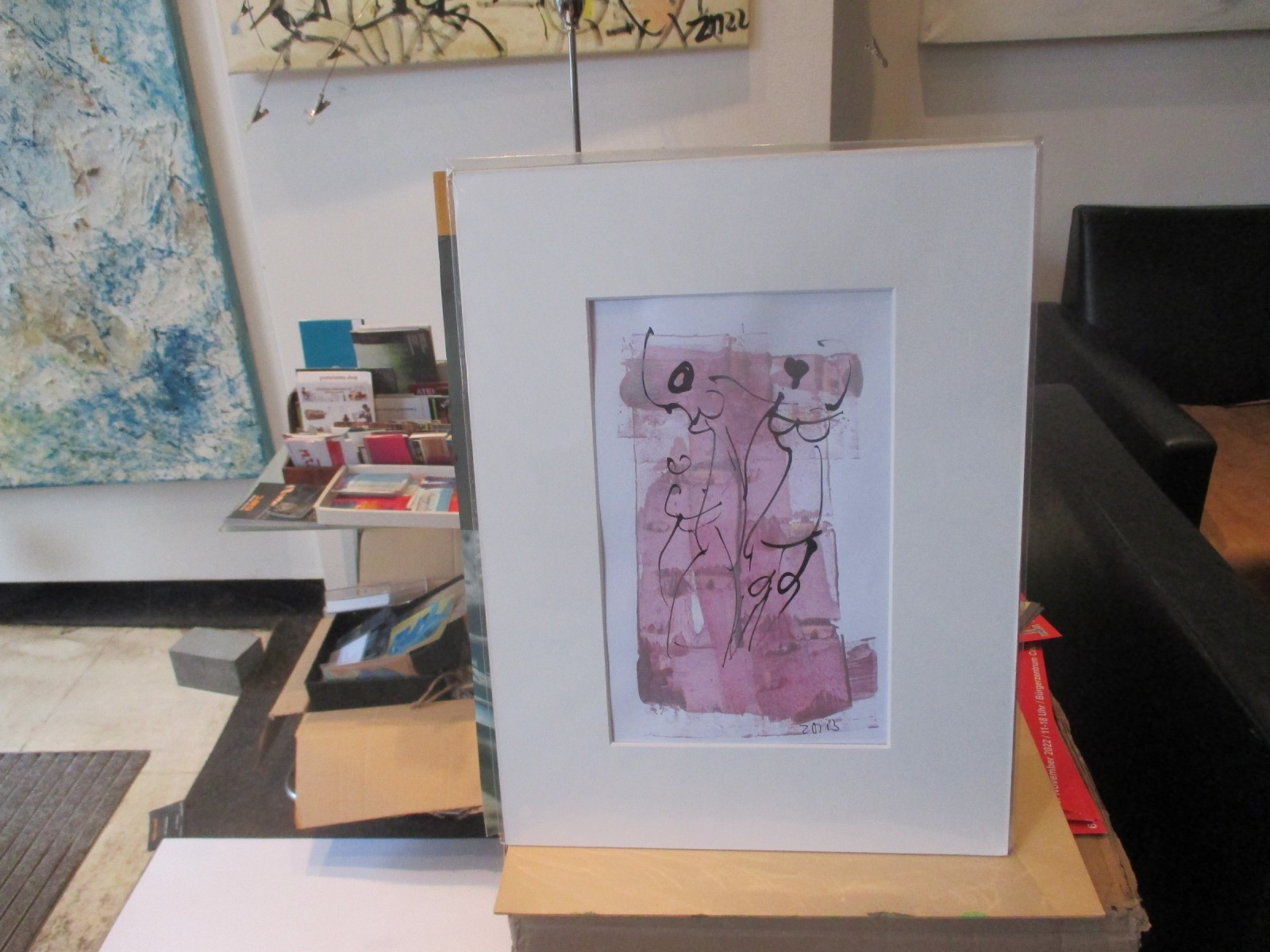 Frauen in rosa Original Zeichnung auf Künstlerpapier - 32x24cm in PP 30x40 mit Bambusfeder -