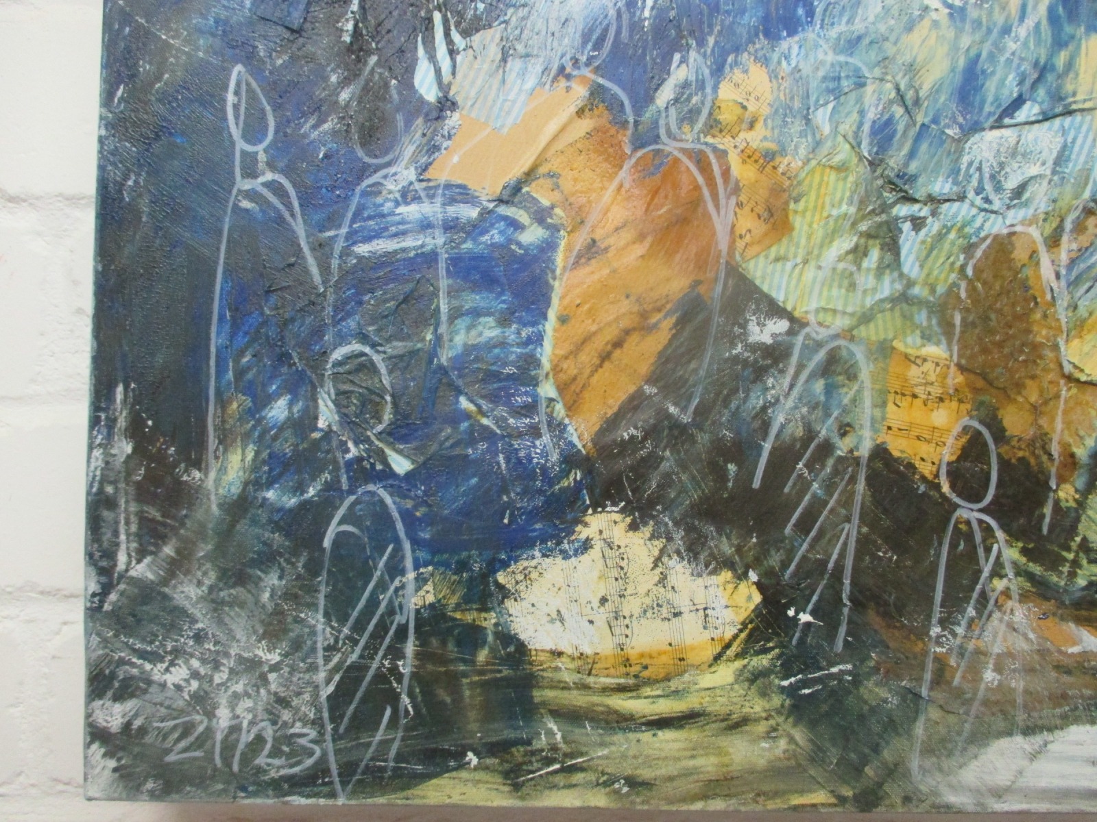 abstrakte Menschen in blau 90x90 cm Ölmalerei Collage expressive Malerei 5