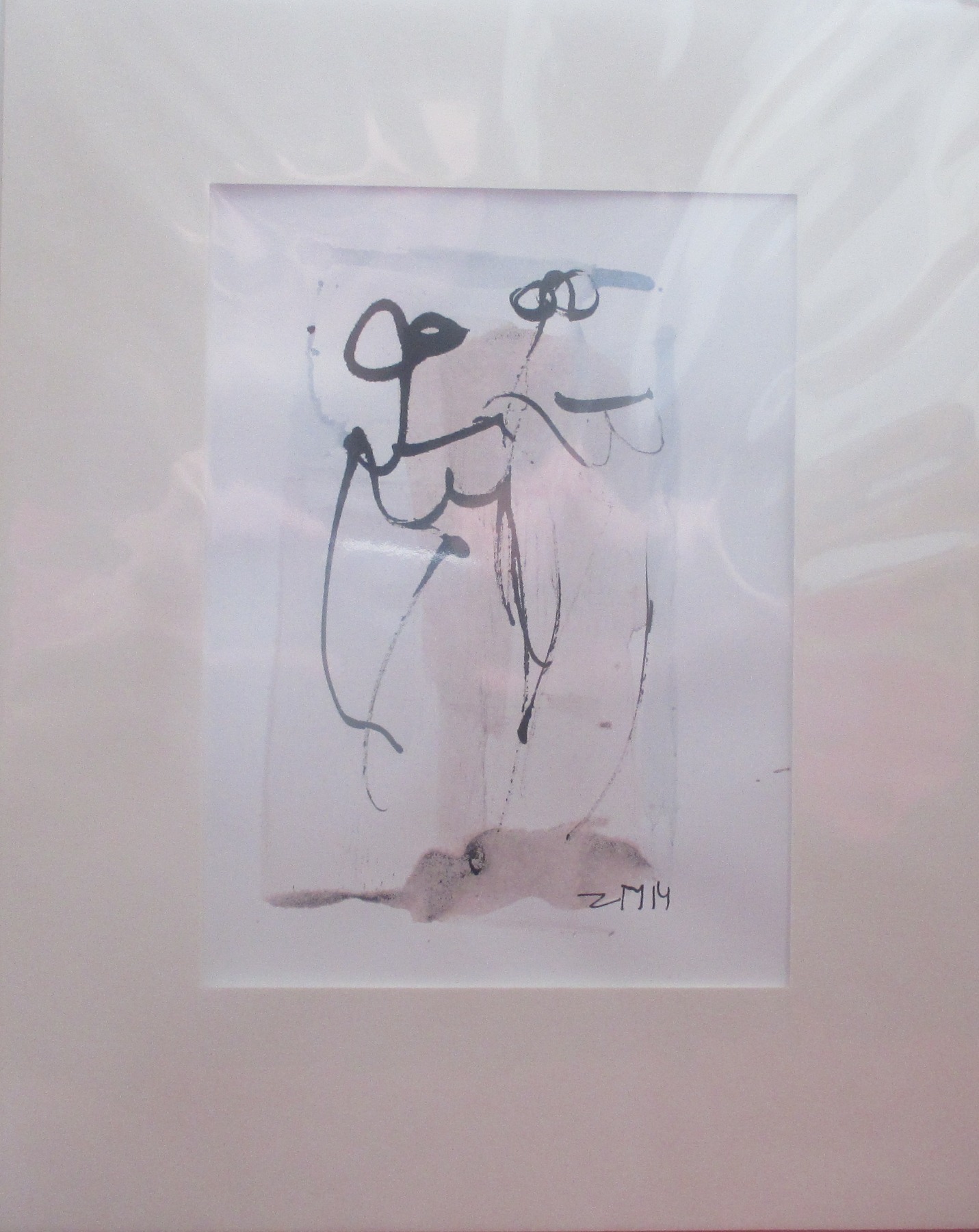 Frauen mit rosa Original Zeichnung in Passepartout 24x30 cm 3