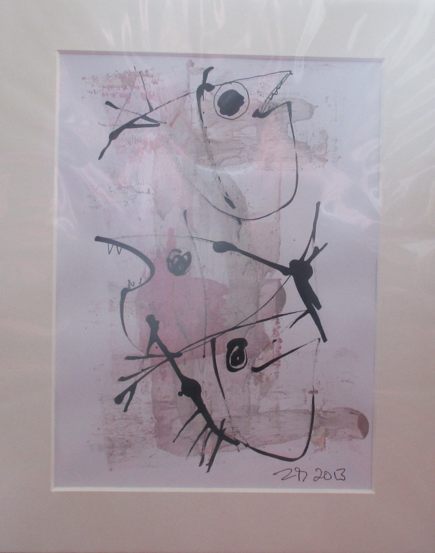 Fische mit rosa Original Zeichnung in Passepartout 24x30 cm 3