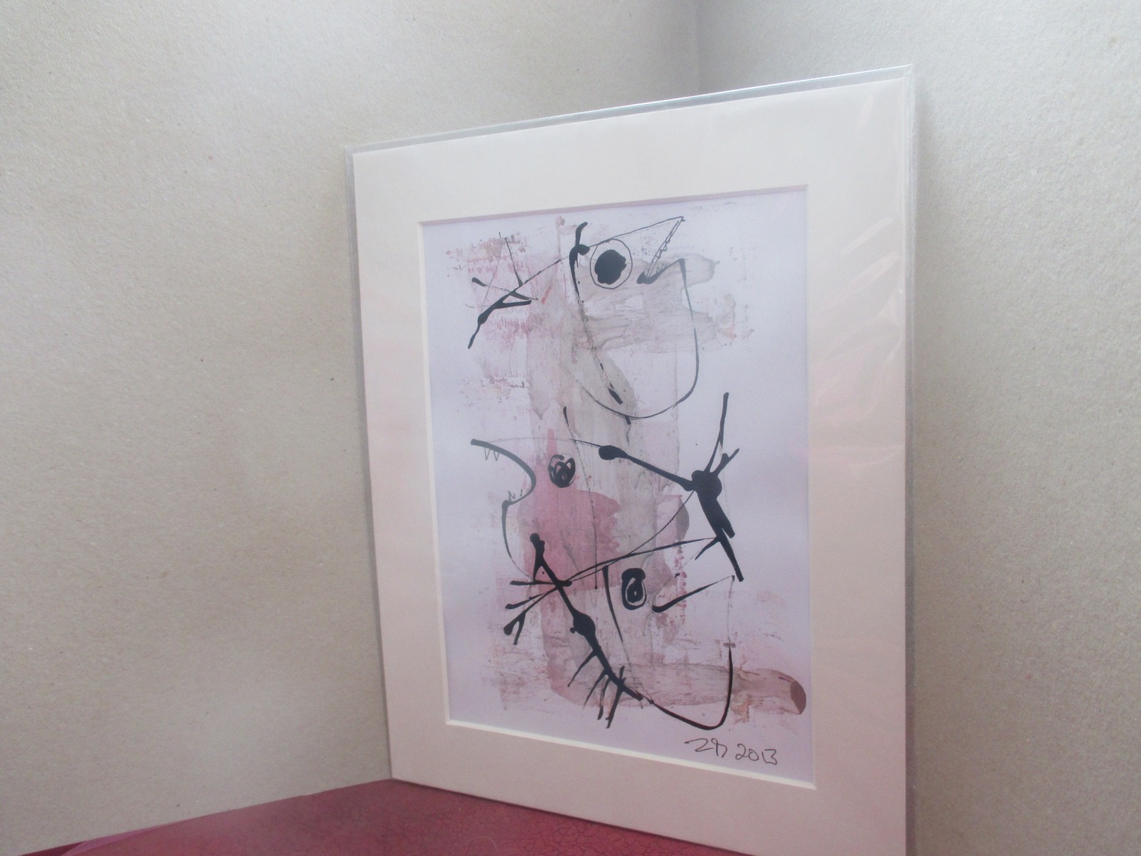 Fische mit rosa Original Zeichnung in Passepartout 24x30 cm 5