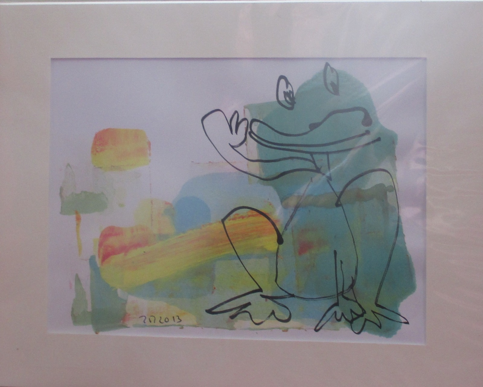 Frosch Original Zeichnung in Passepartout 24x30 cm 2