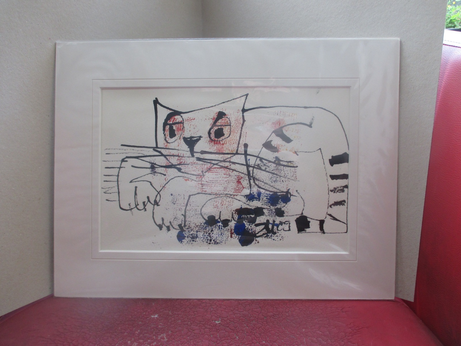 wilde Katze expressive Original Zeichnung auf Papier Tusche in Passepartout 40x30 3