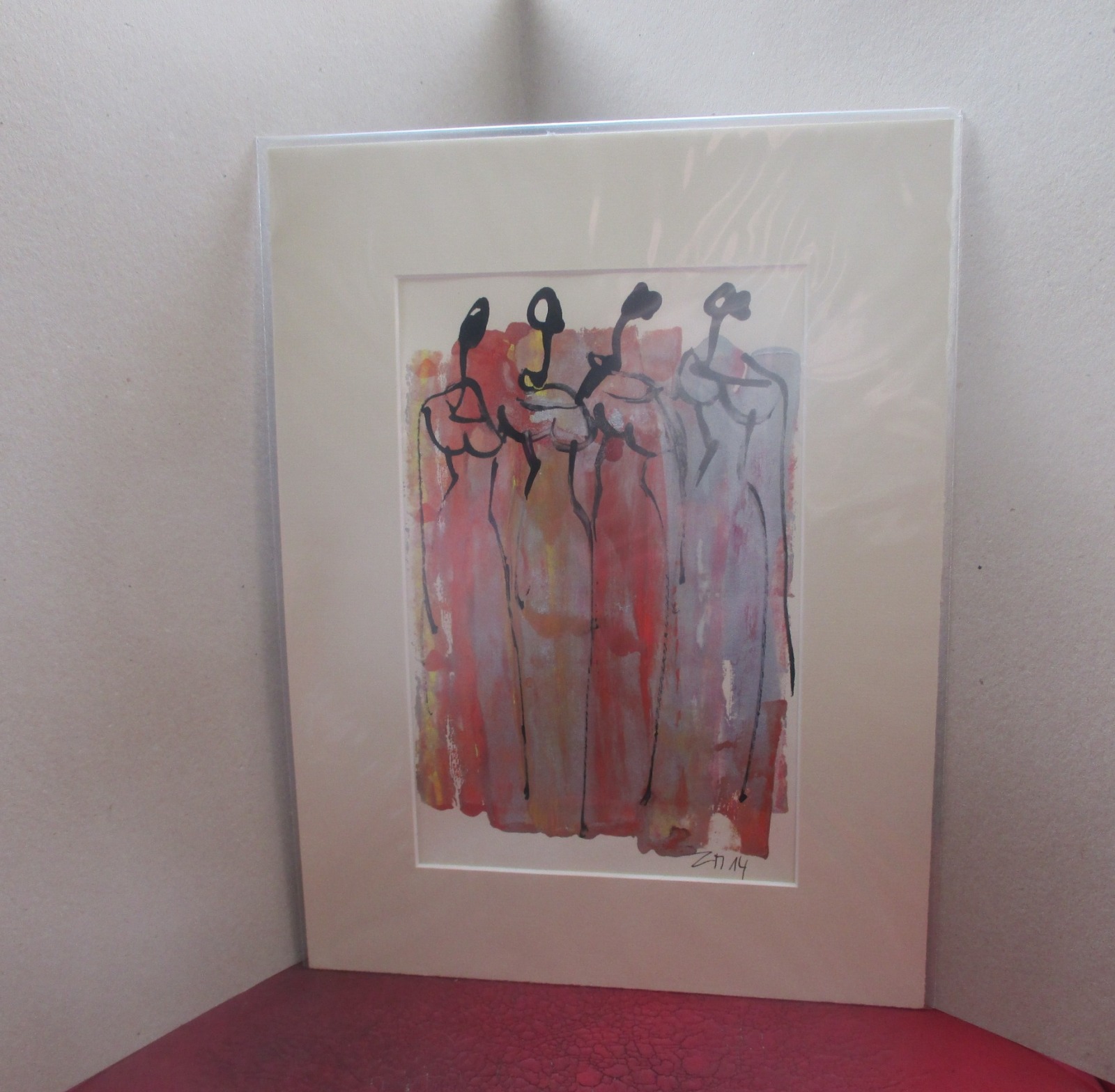 elegante Frauen mit gold Original Zeichnung auf Künstlerpapier - 32x24cm in PP 30x40 mit