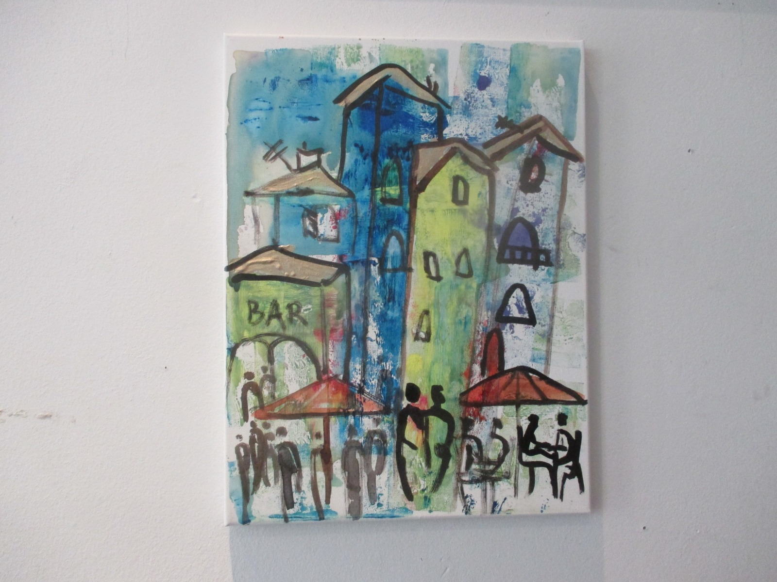 die Farben Italiens, cinqueterre expressive Häuser mit Menschen, expressive Malerei 40x30 cm mit