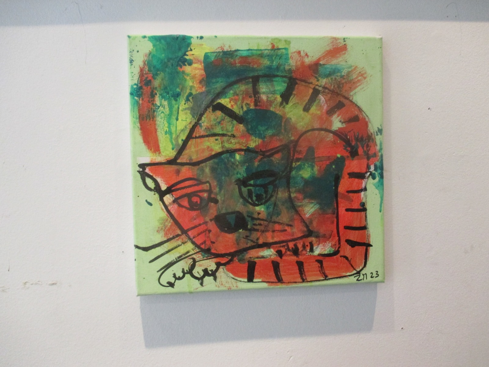 Katze in Original-Malerei auf 35x35 cm Leinwand, Öl und Acryl 6