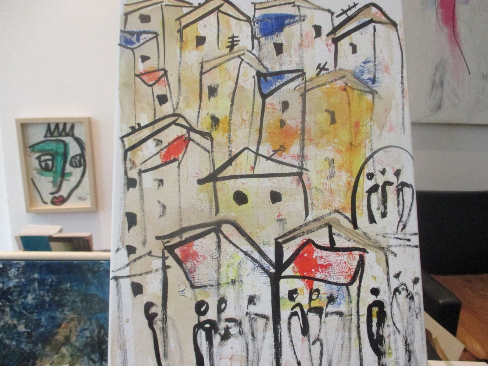 die Farben Italiens mit Kuppel expressive Häuser mit Menschen, expressive Malerei 40x30 4
