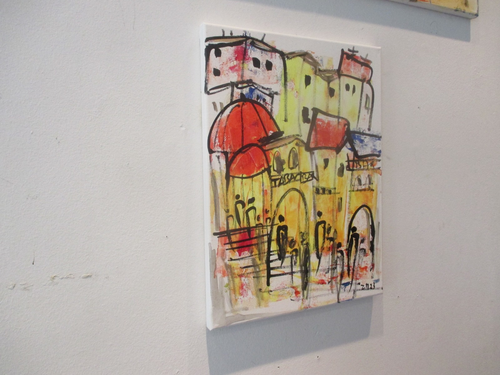 die Farben Italiens mit Kuppel expressive Häuser mit Menschen, expressive Malerei 40x30 6
