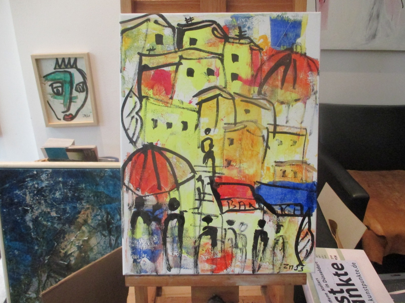 die Farben Italiens mit Kuppel expressive Häuser mit Menschen, expressive Malerei 40x30 4