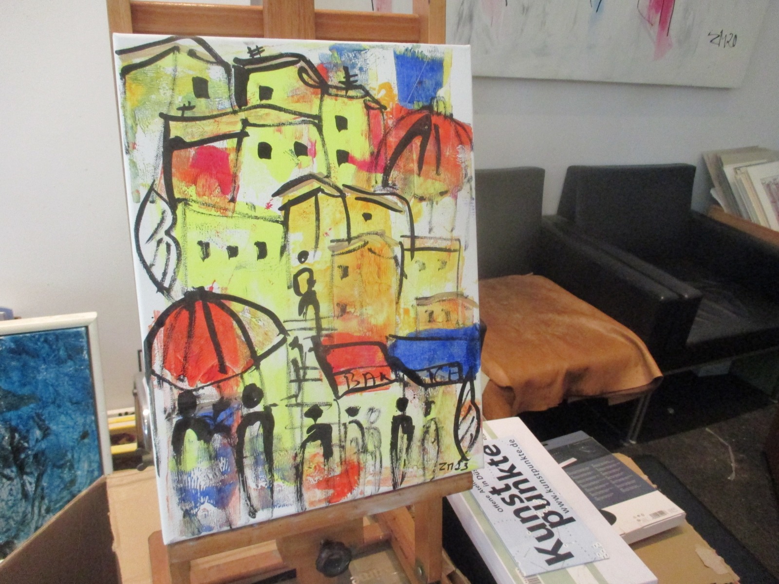 die Farben Italiens mit Kuppel expressive Häuser mit Menschen, expressive Malerei 40x30 5