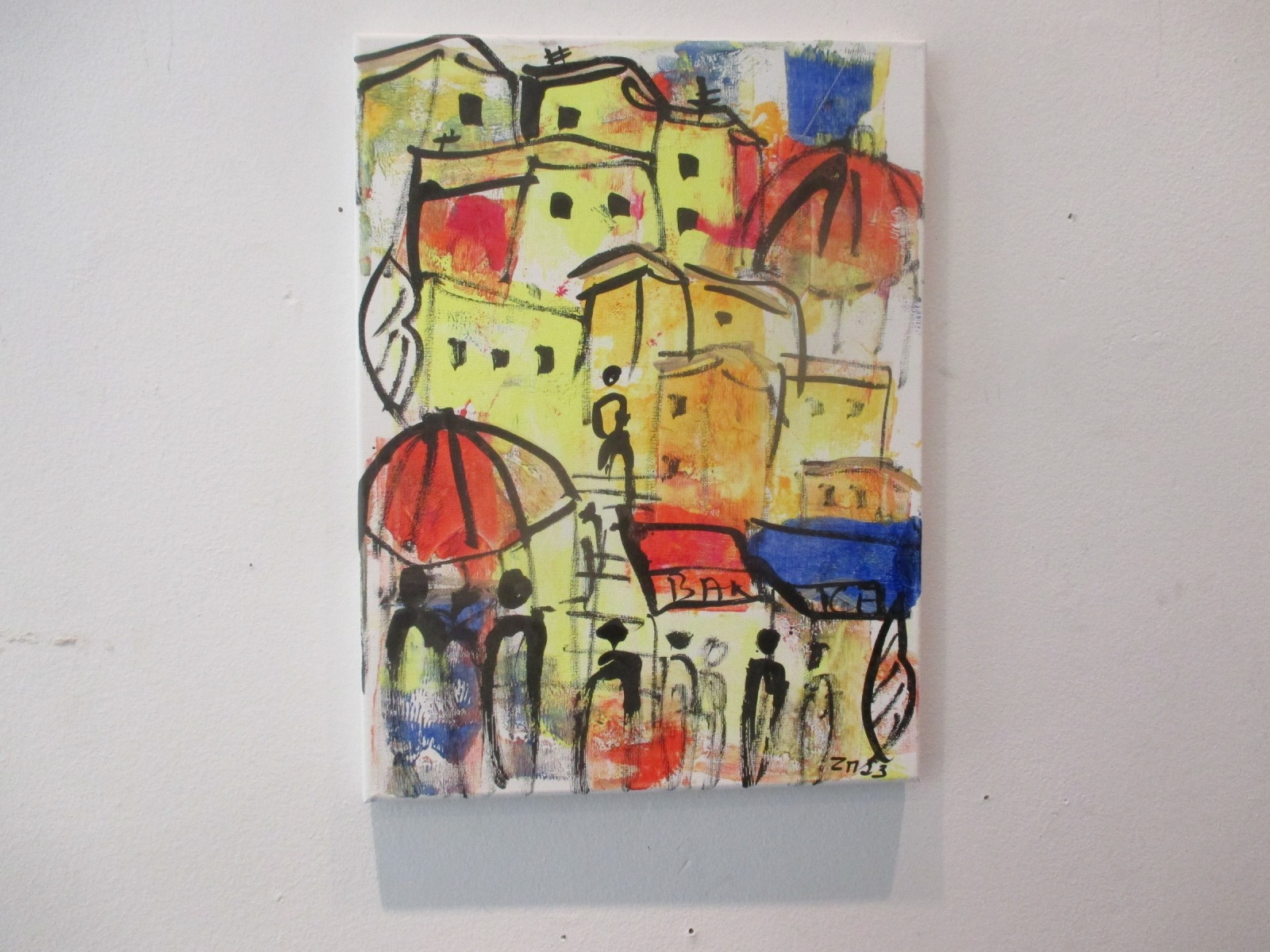 die Farben Italiens mit Kuppel expressive Häuser mit Menschen, expressive Malerei 40x30 8