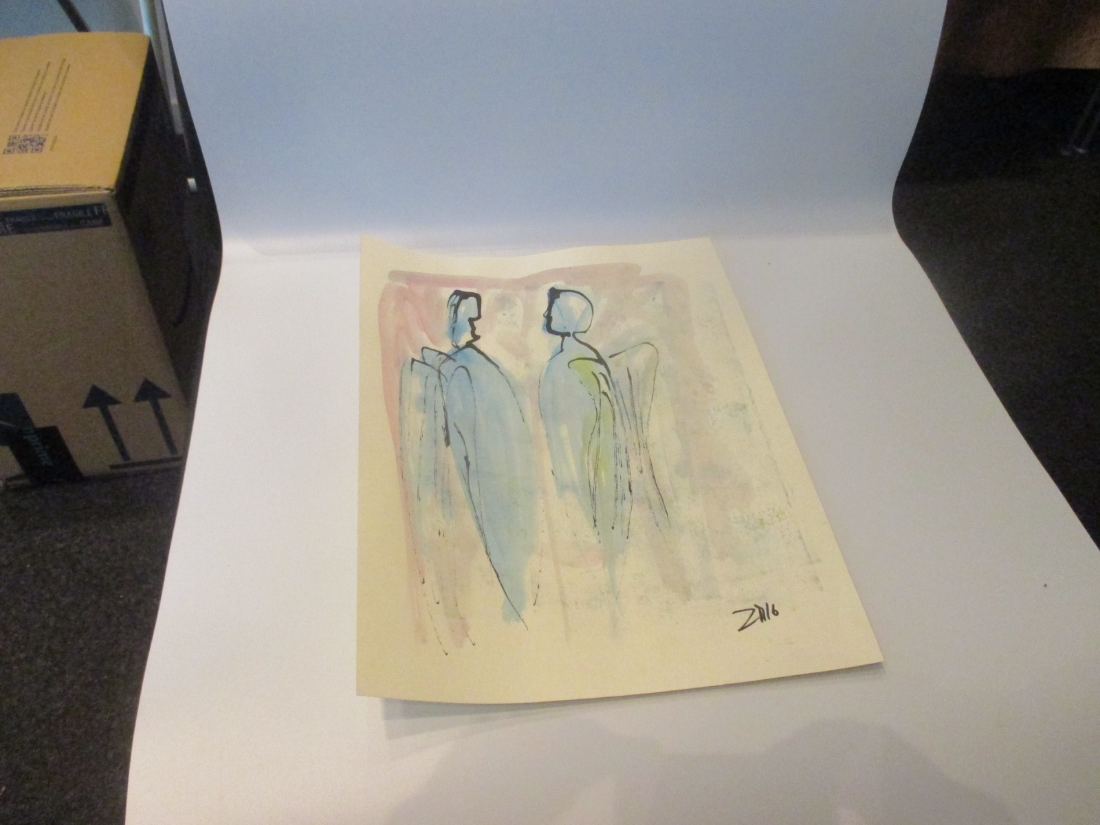 zwei Engel xlZeichnung Unikat 40x30cm Feder-Zeichnung Aquarell Tusche 3