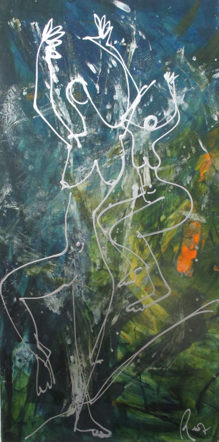 charming girls in blue Original Zeichnung, Acryl / Leinwand xl 50x100cm