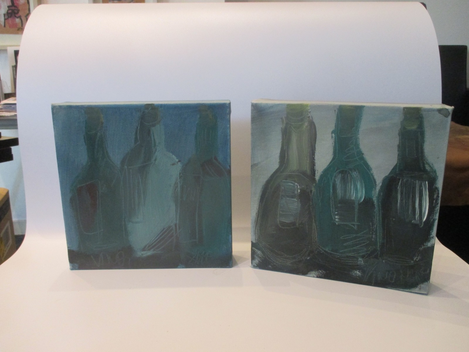 2 Küchenbilder Flaschen Original Malerei Leinwand 20x20x4cm 3