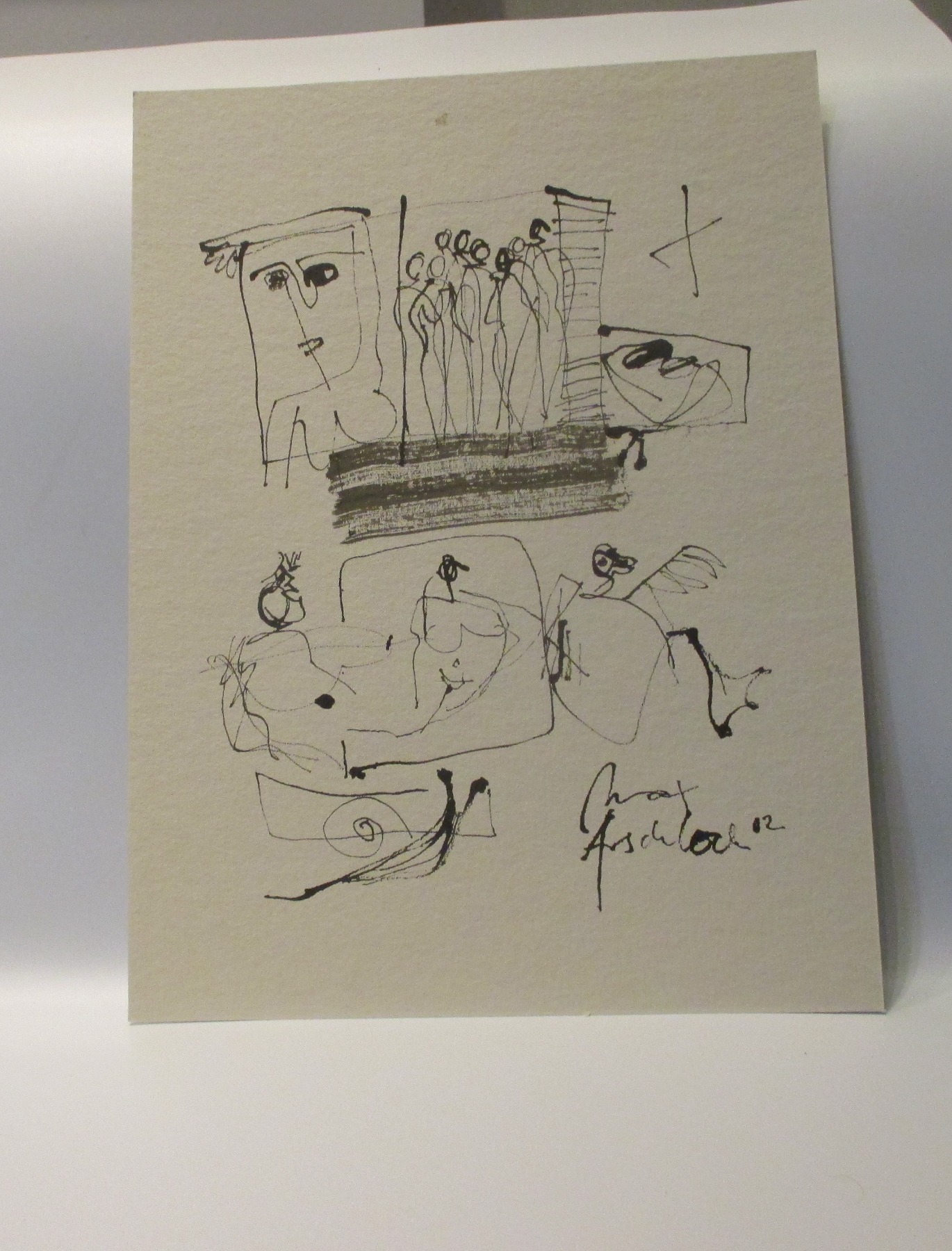 Akte und Frosch Original-Zeichnung auf 50x37,5 cm auf Künstlerkarton Acryltusche 3
