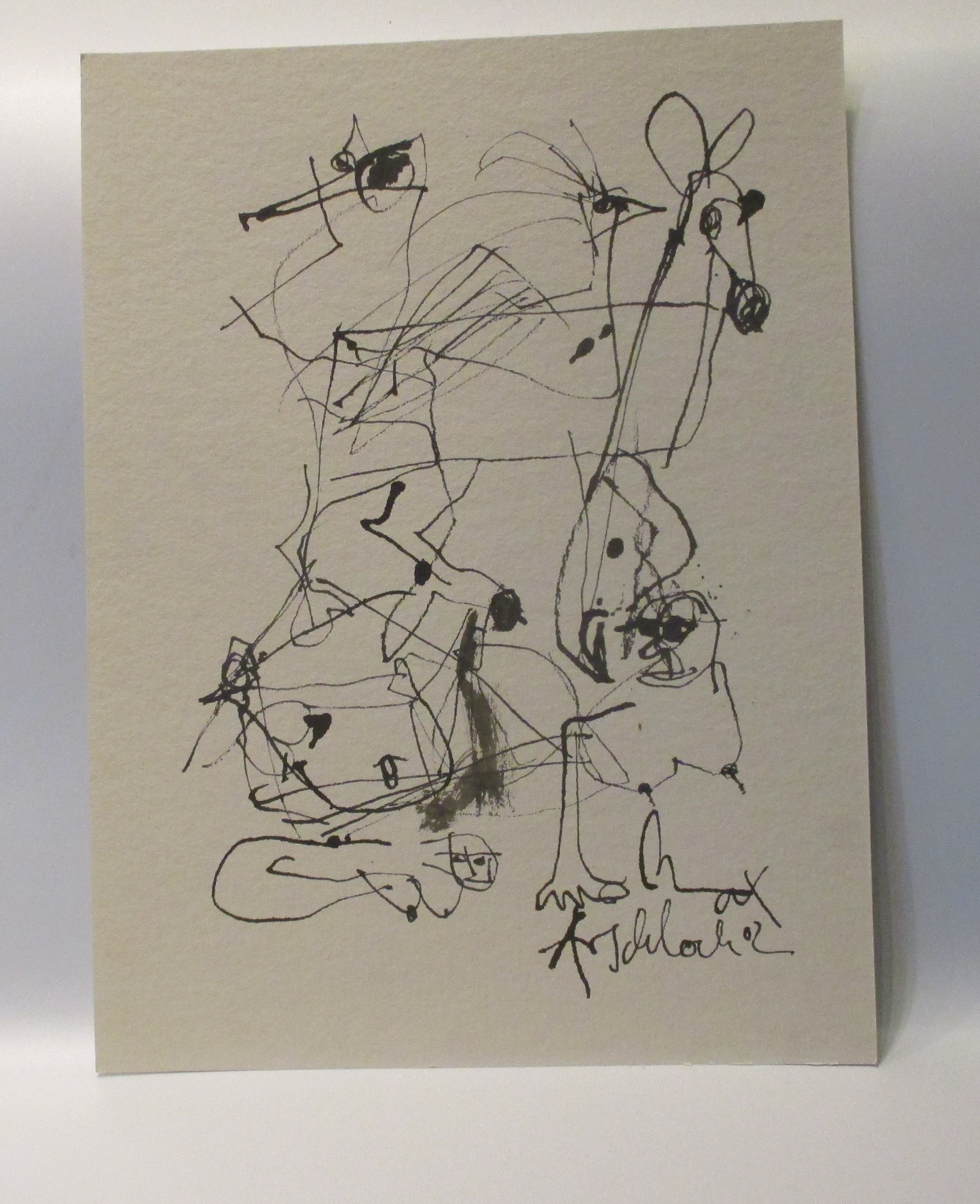 Akte und Vögel Original-Zeichnung auf 50x37,5 cm auf Künstlerkarton Acryltusche 3