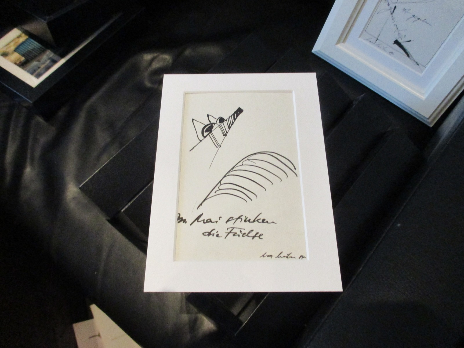 Fuchs mit Schrift in Passepartout gerahmt Original-Zeichnung 24x20cm auf Papier Acryltusche 3