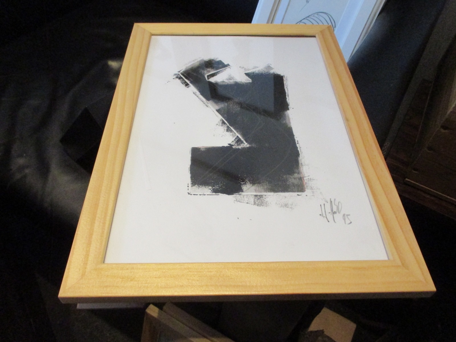 3 x abstrakt in schwarz-weiss gerahmt Original-Zeichnung 29x21cm auf Papier Acryltusche 3