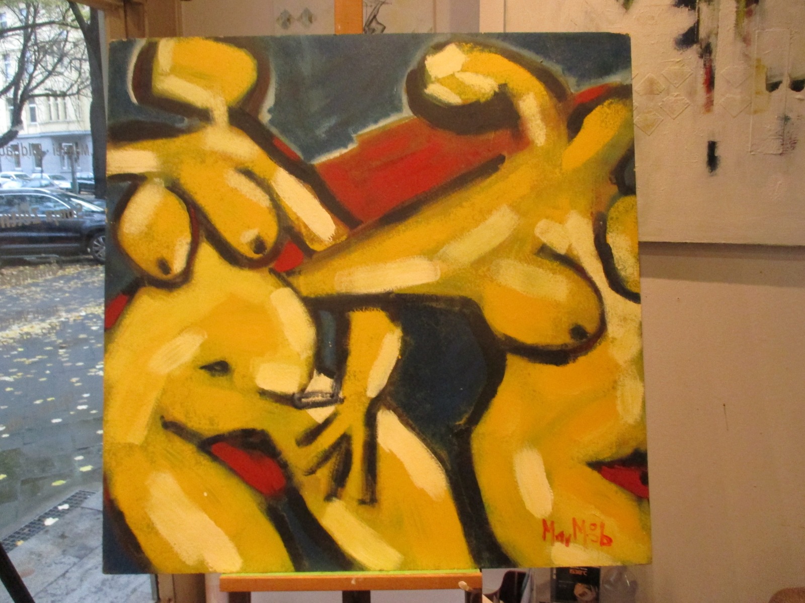 expressive gelbe Akte Malerei Original von 86 100x100 cm Kunst gespachtelt Unikat 2