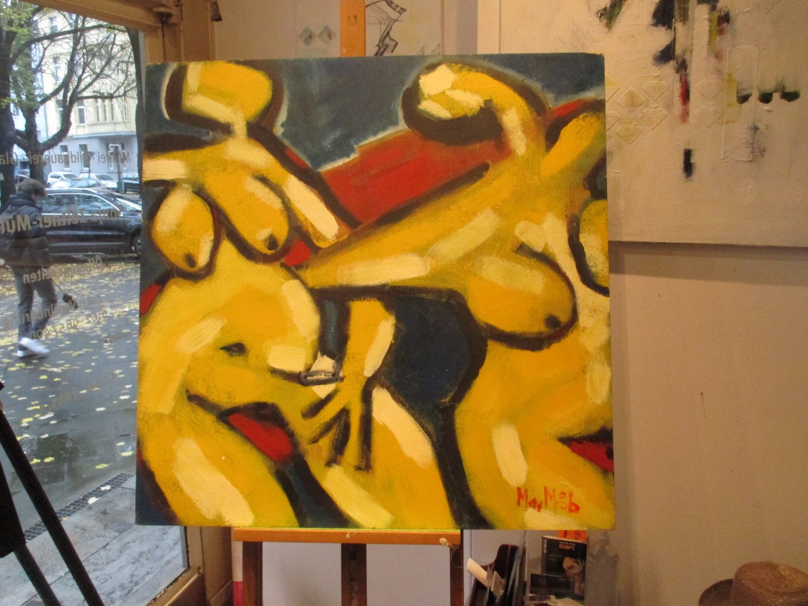 expressive gelbe Akte Malerei Original von 86 100x100 cm Kunst gespachtelt Unikat 3