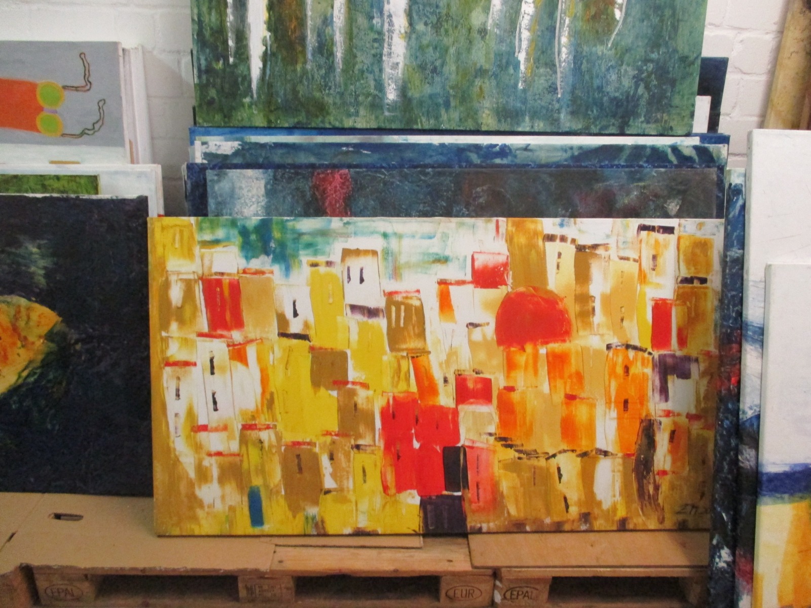 sunny citiy Painting, Art, abstract Canvas, Original by Sonja Zeltner-Müller 80x155cm 2