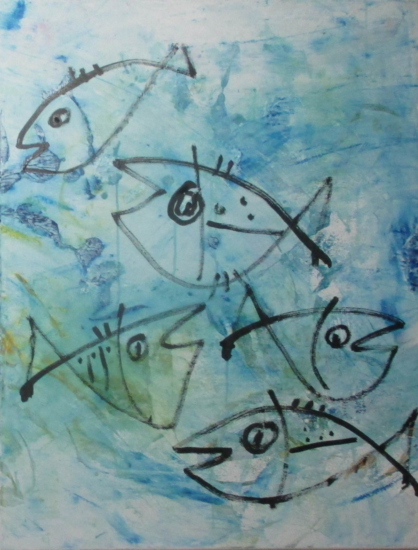 Fröhliche Fische 90x70 cm Acryl auf Leinwand original Malerei 6