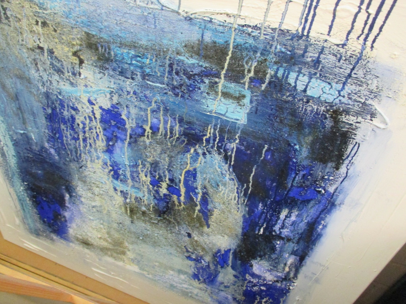 blaues Pigmentbild 120x120x6 cm Acryl Materialbild informele Malerei 3