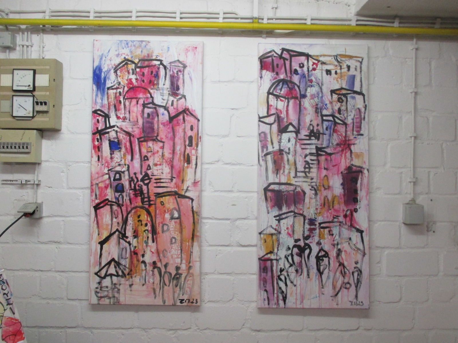 pink city 2 Painting, 120x50 cm Art, abstract Canvas, Original by Sonja Zeltner-Müller 3