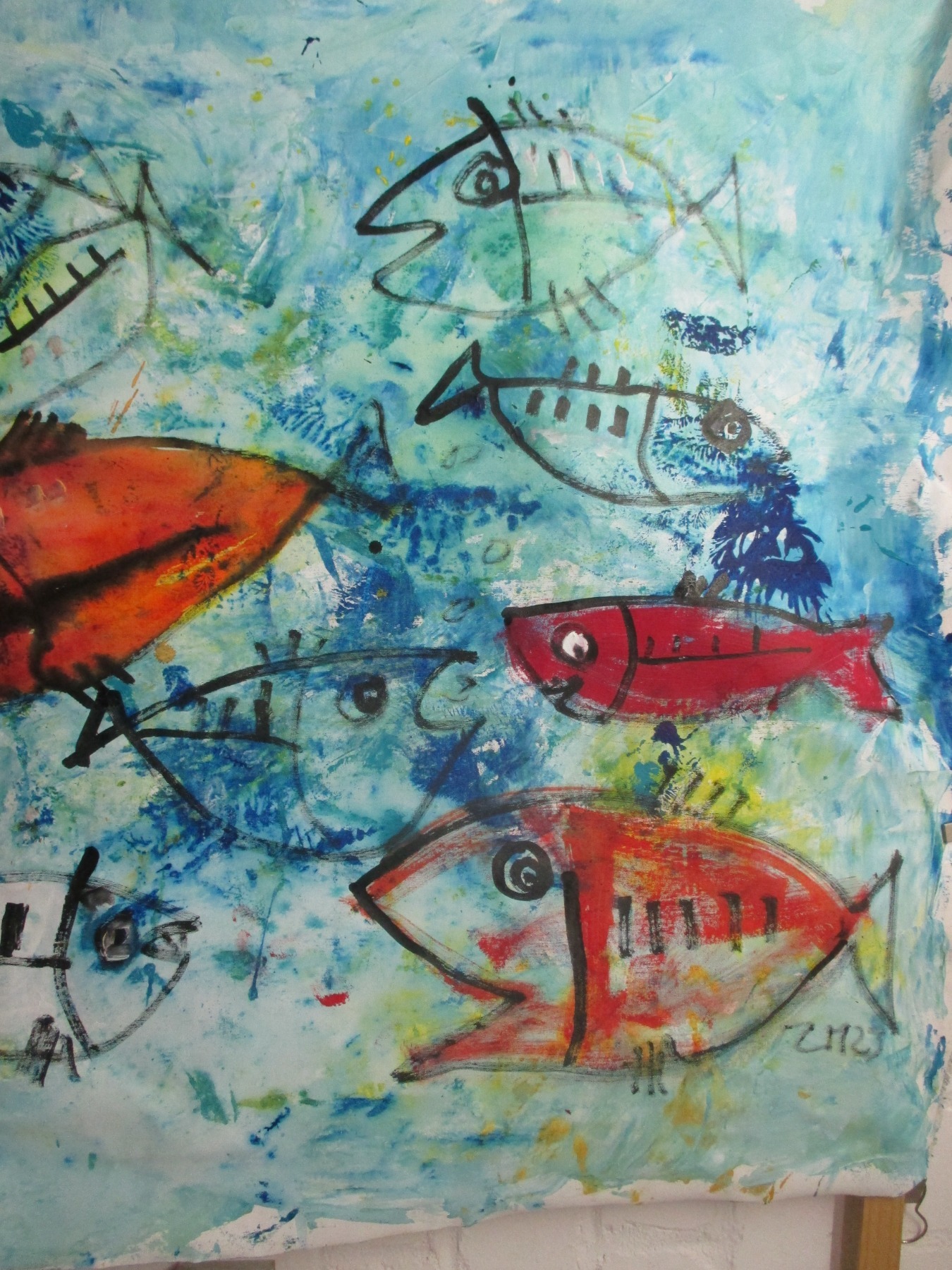 große wilde Fische xxl-Acrylbild - nicht aufgespannt - gerollt verschickt Kunstmuellerei 8