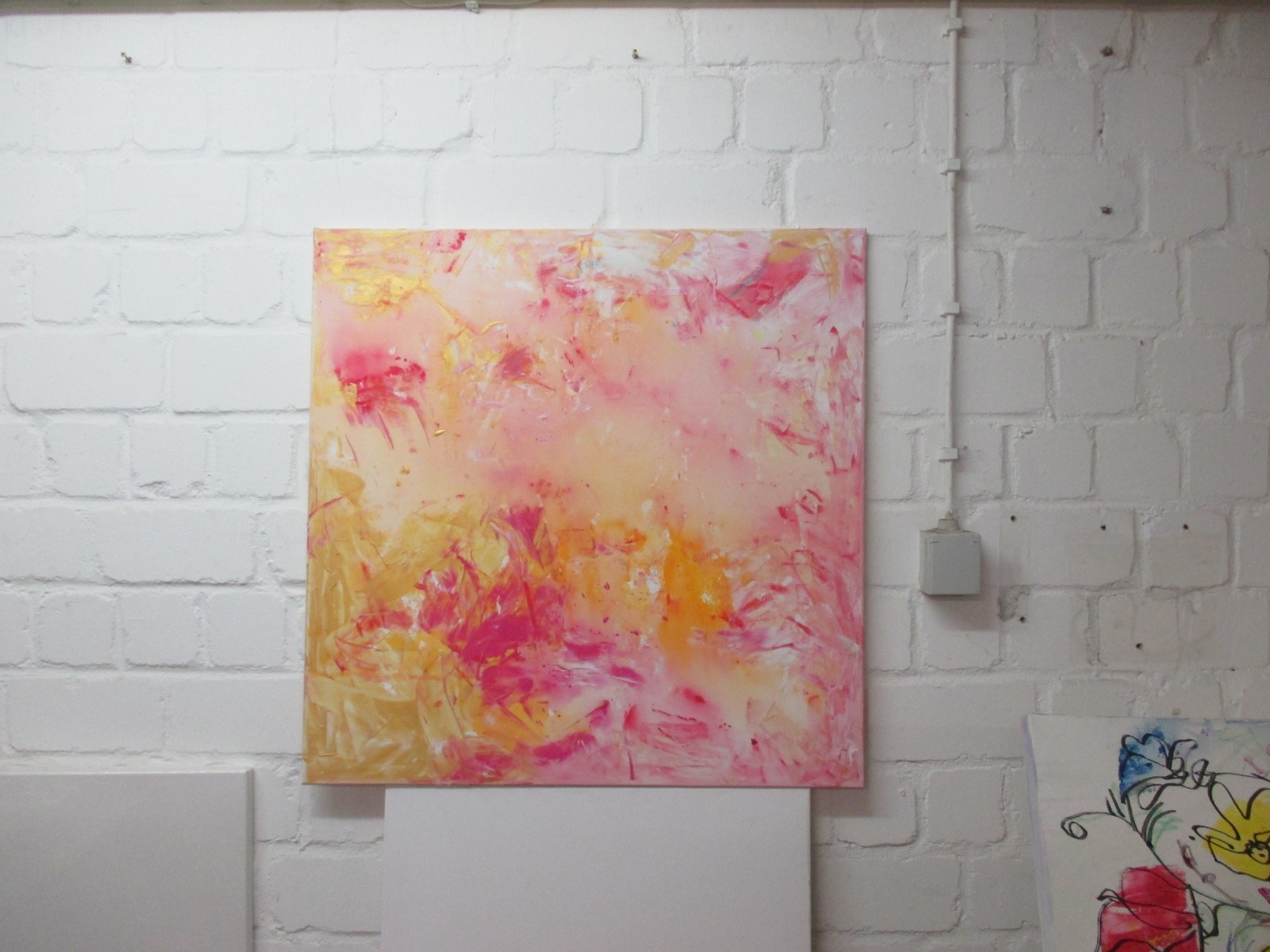 Abstrakte Kunst pink and golden 80x80 cm Acrylmalerei expressive informele Malerei 3
