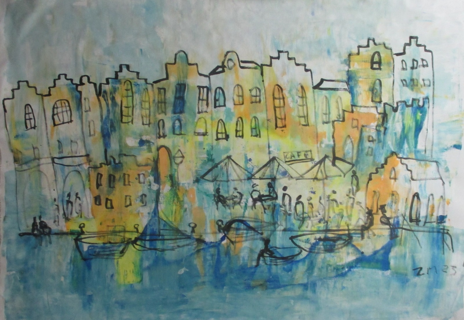 blue city Painting, 105x155 cm Art, abstract Canvas, Original by Sonja Zeltner-Müller 4