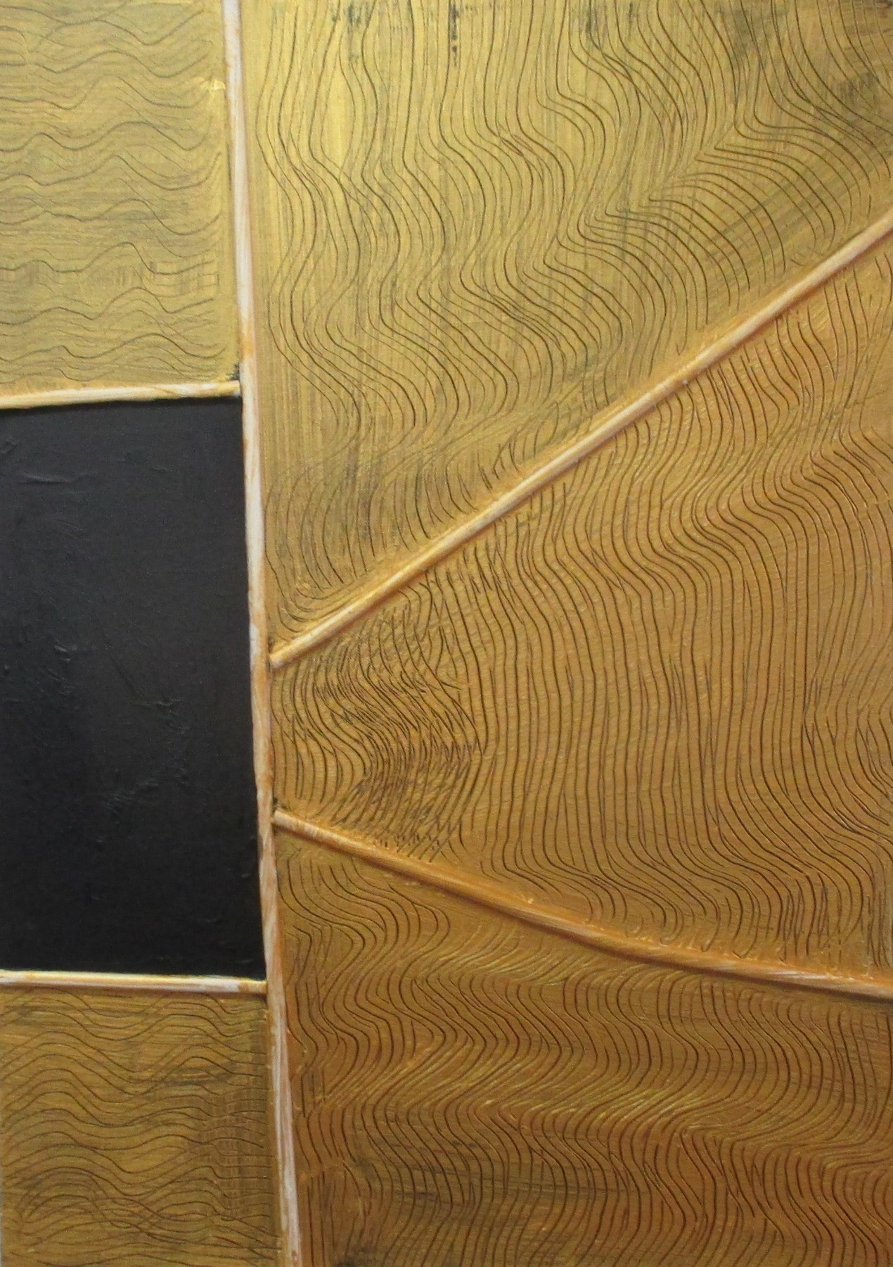 goldenes Strukturbild - Texture art boho Sandbild 70x50x2cm 2