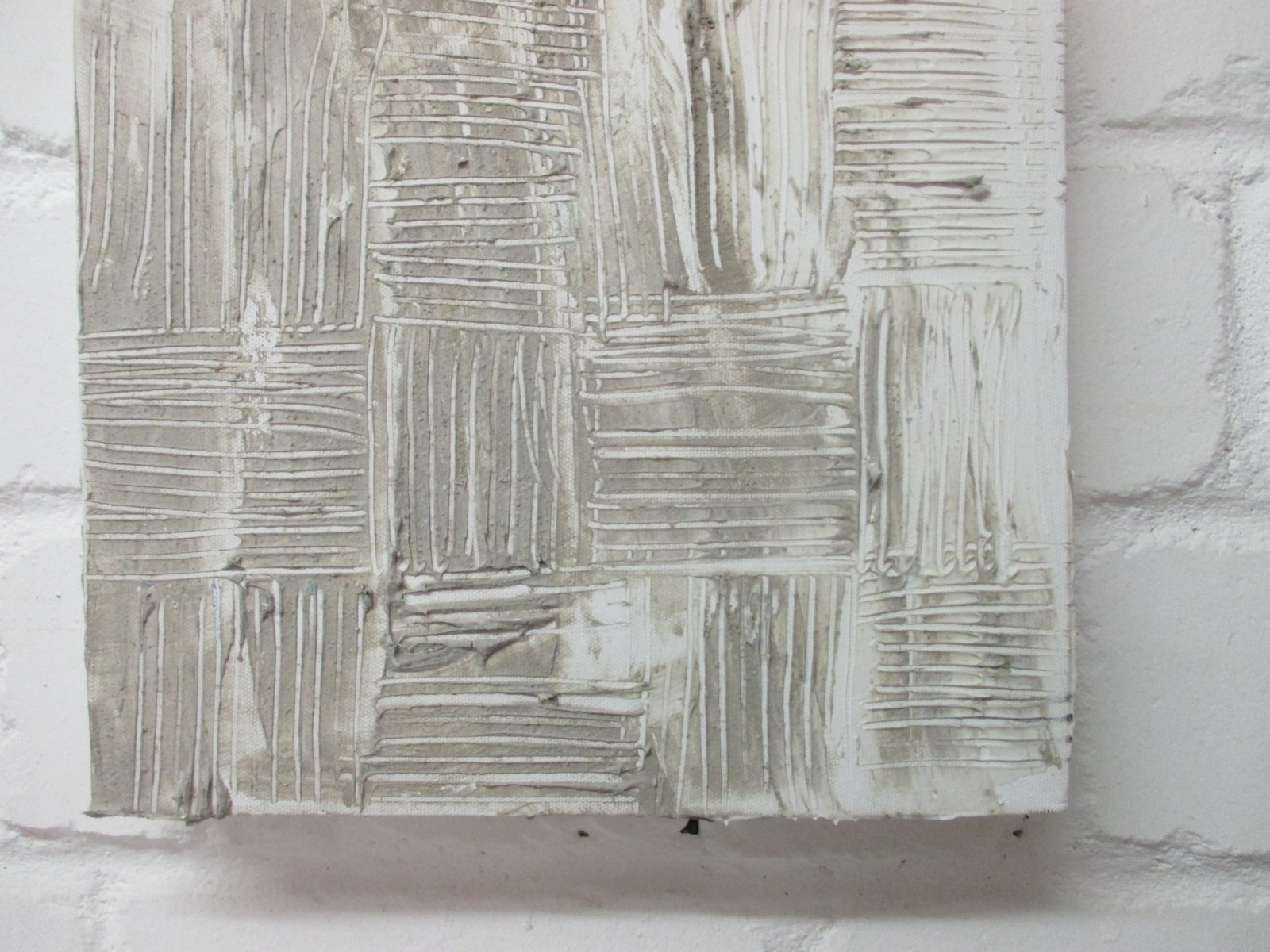 monochromes Strukturbild Relief Texture art weiss grau Sandbild 40x50x4cm 5