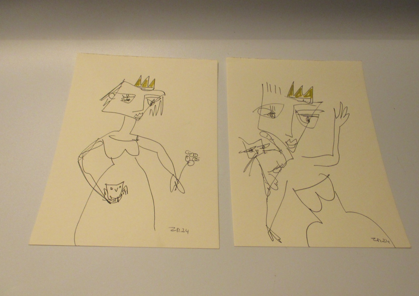 Prinzesinnen - 2 Zeichnungen - Tusche Gouache Aquarell 21x15 schwarz weiss 3
