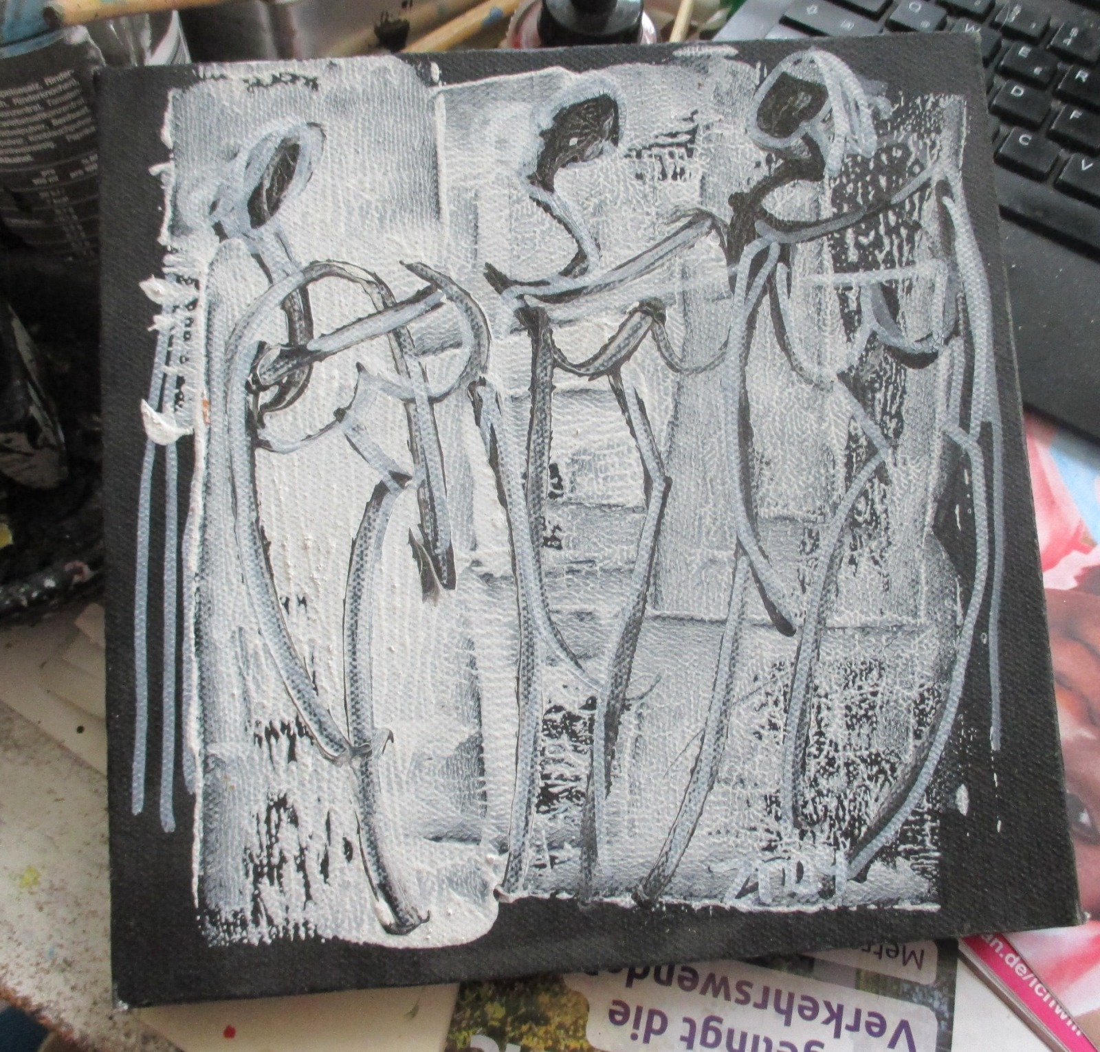 Frauen in schwarz-weiss Original-Zeichnungen auf Leinwand Acrylmalerei 20x20cm 2