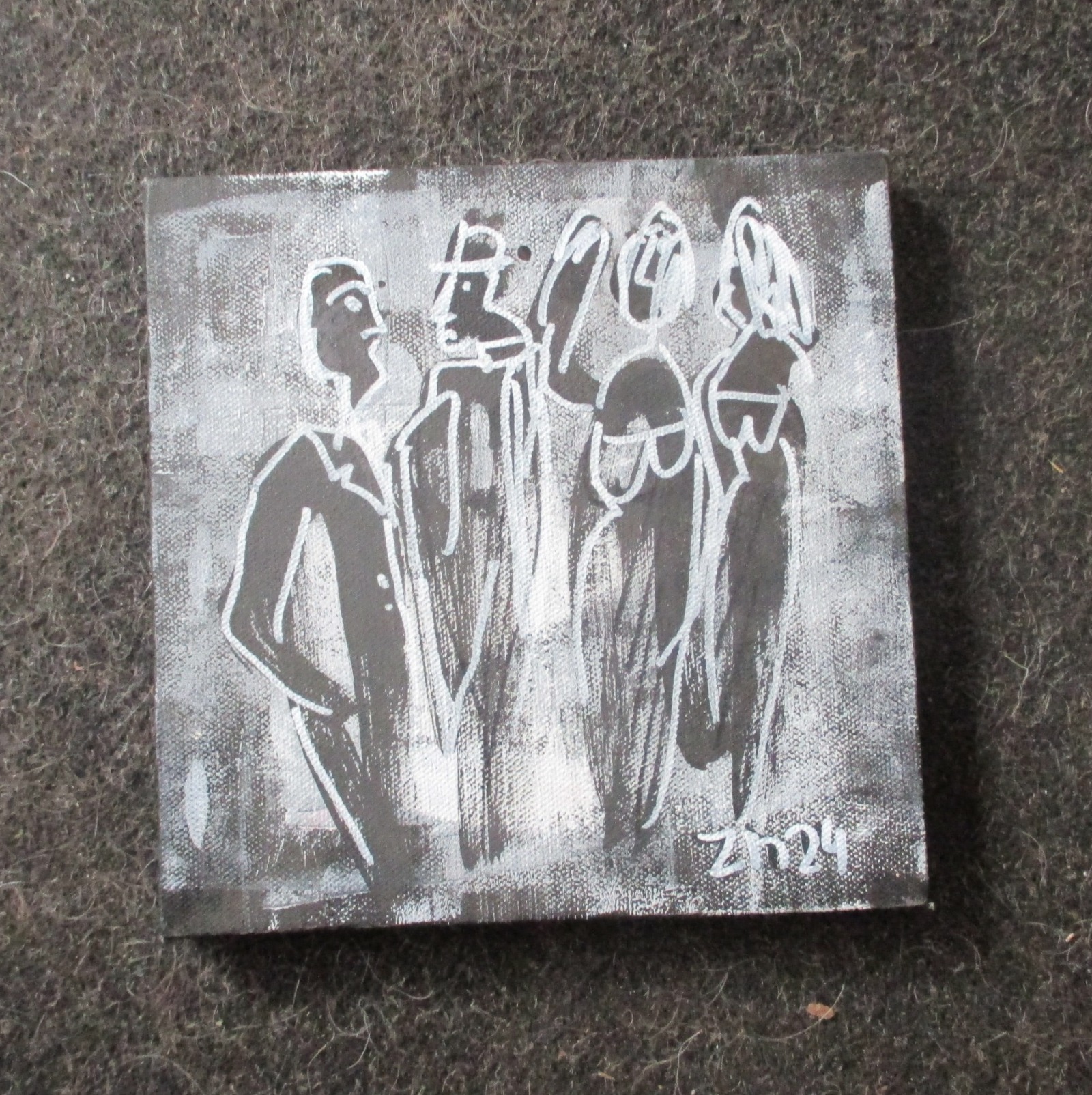 Leute in schwarz-weiss Original-Zeichnungen auf Leinwand Acrylmalerei 20x20cm 2