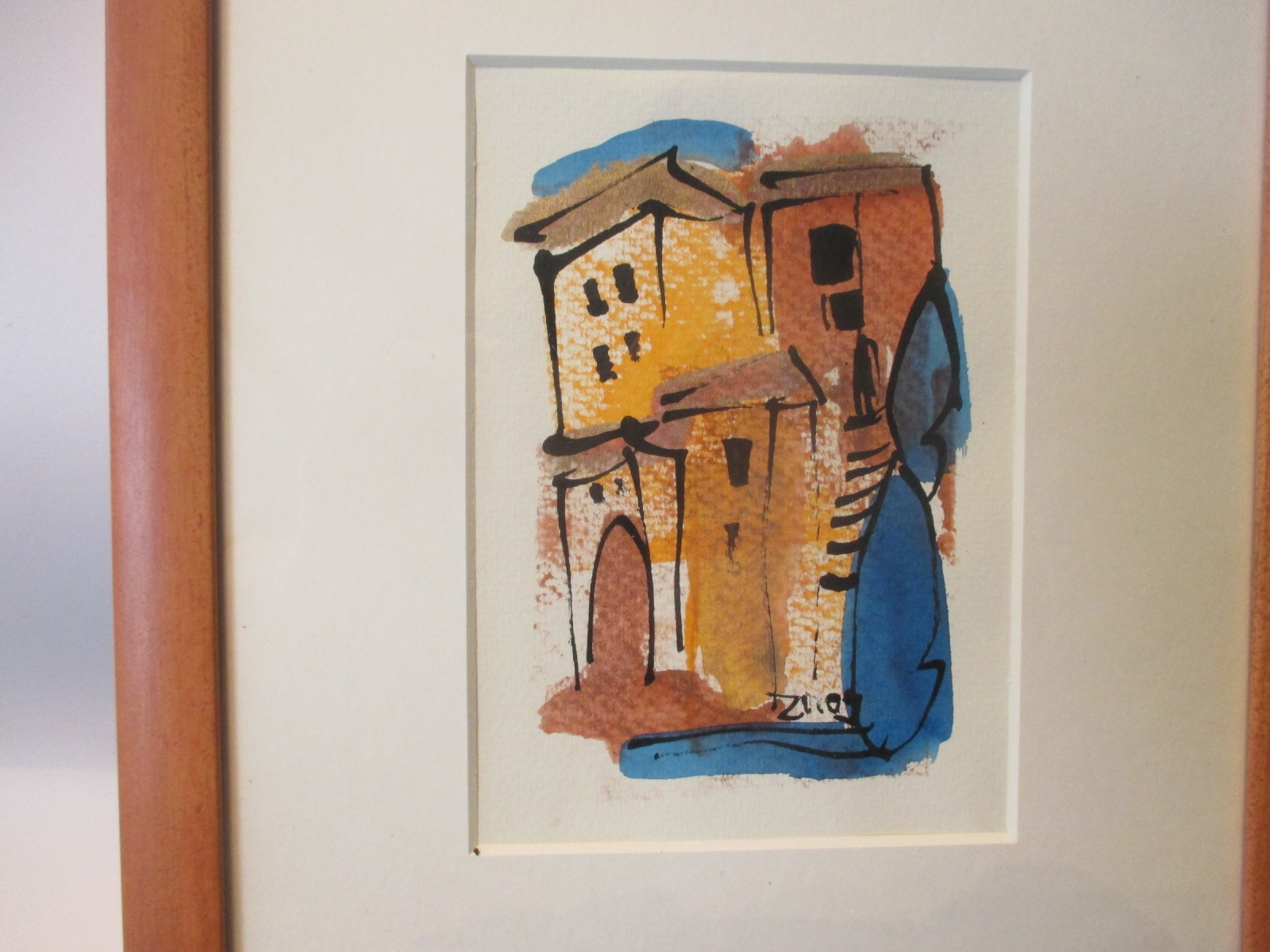 kleine Toscana Landschaften Original Zeichnung auf Künstlerpapier 30x24cm in PP und Wechselrahmen 2