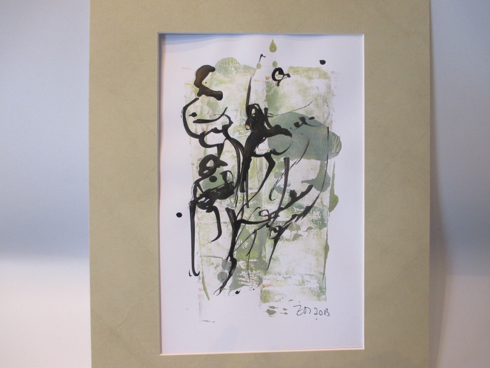 Tänzerinnen grün Original Zeichnung auf Künstlerpapier - 32x24cm in PP 30x40 mit Bambusfeder -